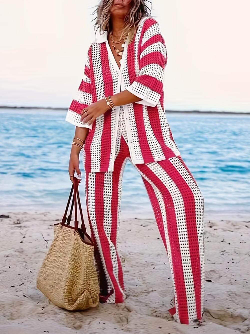 Sienna | Striped Shirt and Wide Leg Pants Set