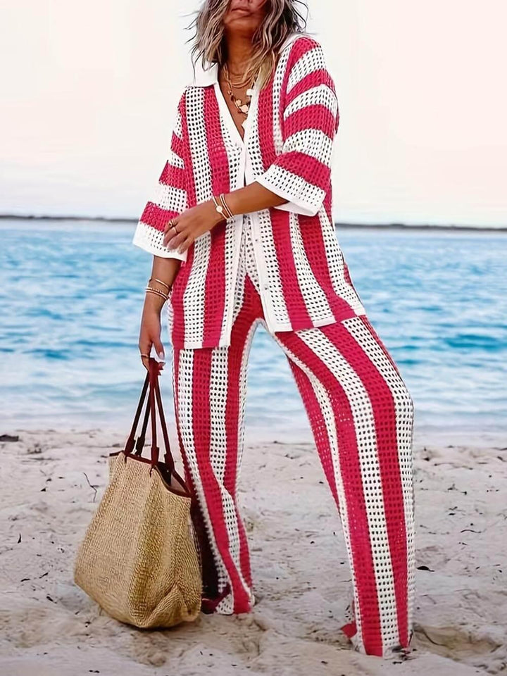 Sienna | Striped Shirt and Wide Leg Pants Set