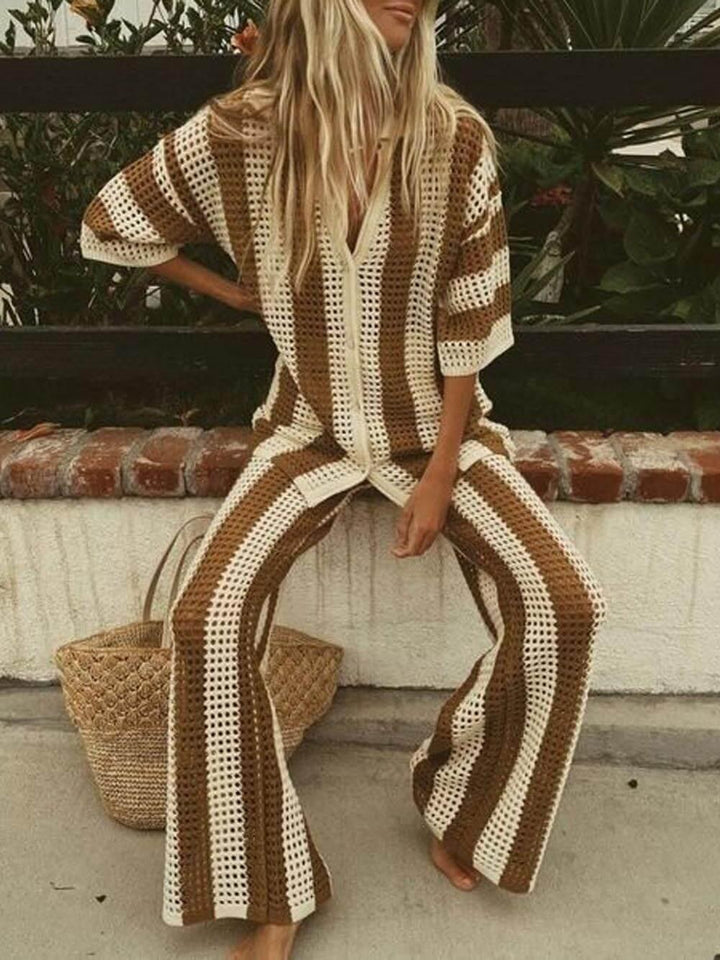 Sienna | Striped Shirt and Wide Leg Pants Set