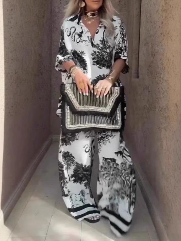 Samantha | V-neck Top and Wide-leg Pants Set