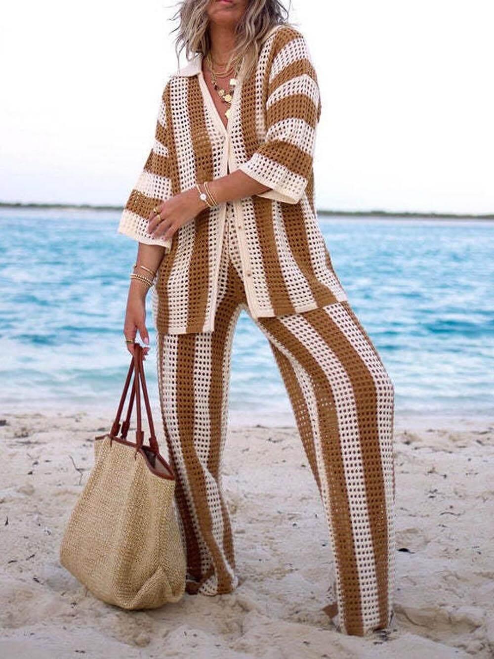 Sienna | Striped Shirt and Wide Leg Pants Set