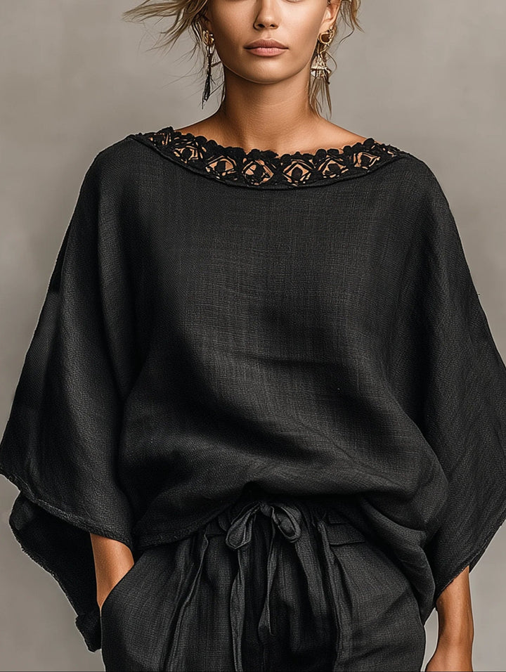 Lila | Lace Boat Neck Blouse and Shorts Set