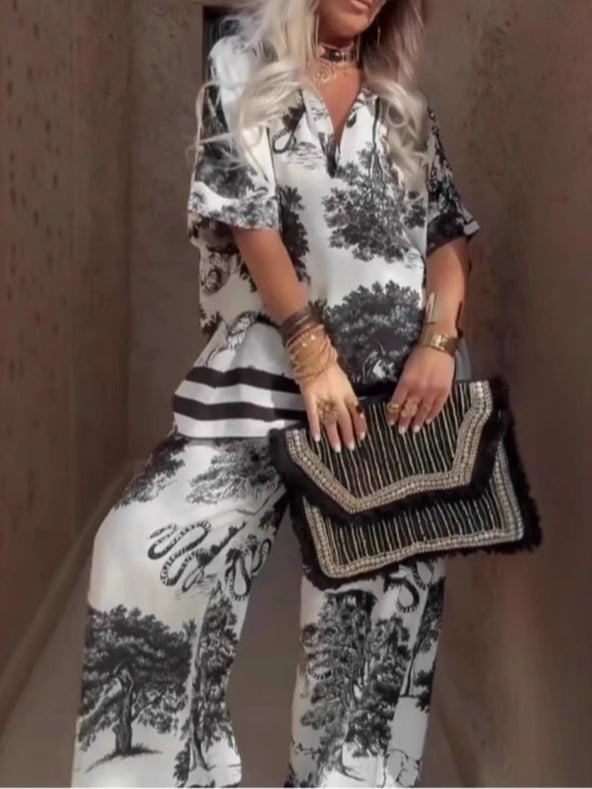 Samantha | V-neck Top and Wide-leg Pants Set