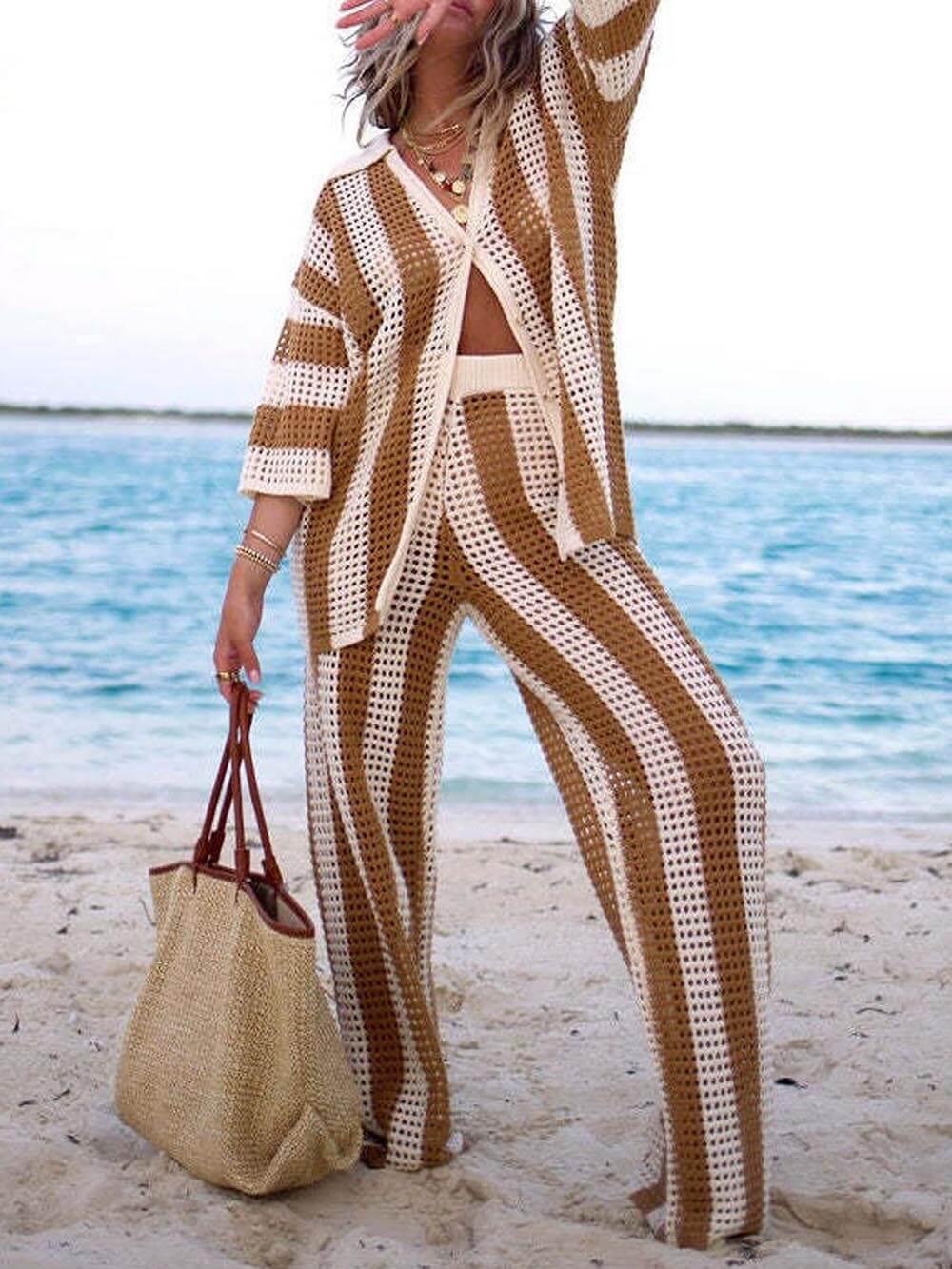 Sienna | Striped Shirt and Wide Leg Pants Set