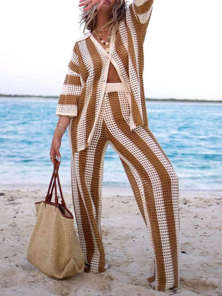 Sienna | Striped Shirt and Wide Leg Pants Set