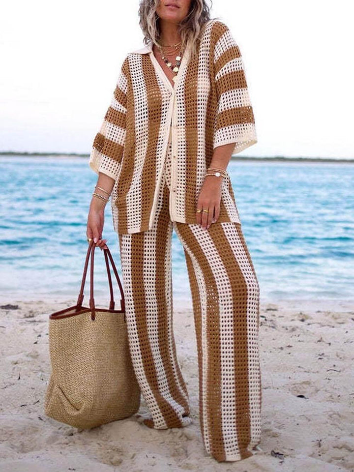 Sienna | Striped Shirt and Wide Leg Pants Set