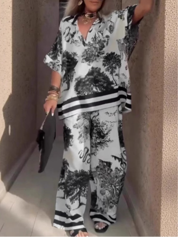Samantha | V-neck Top and Wide-leg Pants Set
