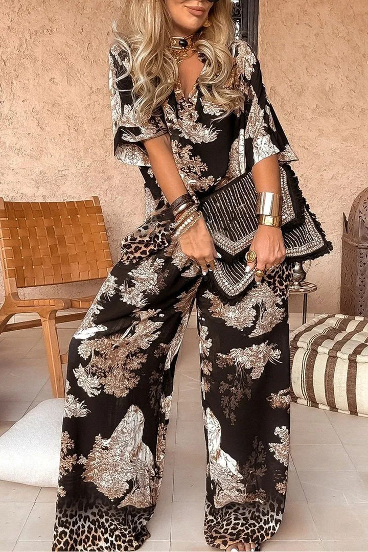 Samantha | V-neck Top and Wide-leg Pants Set