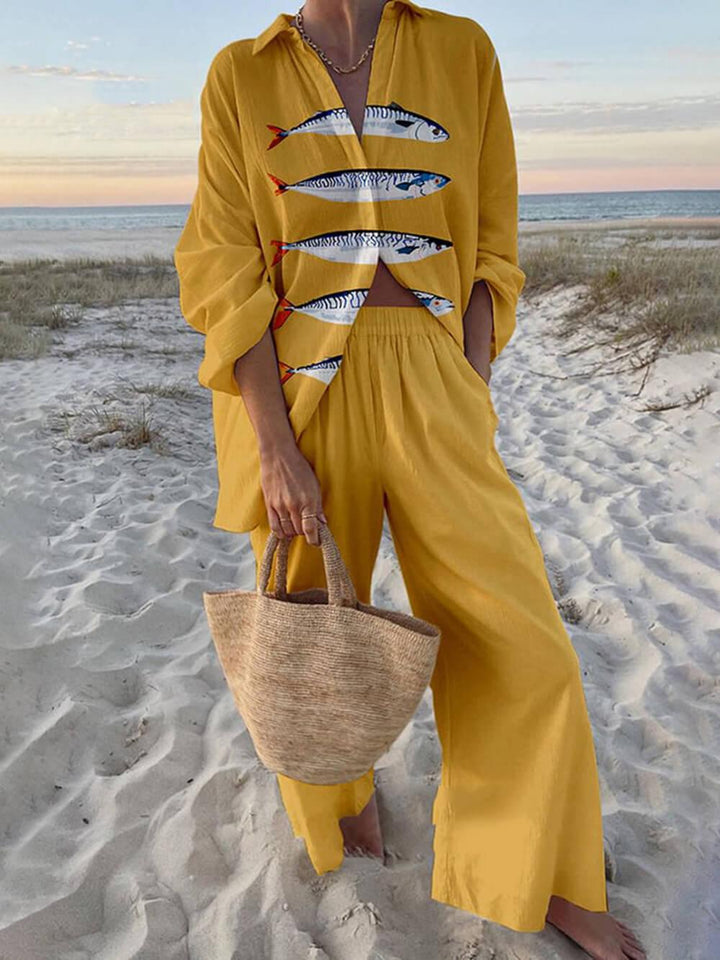 Sierra | Ocean Print Shirt and Pocket Pants Set