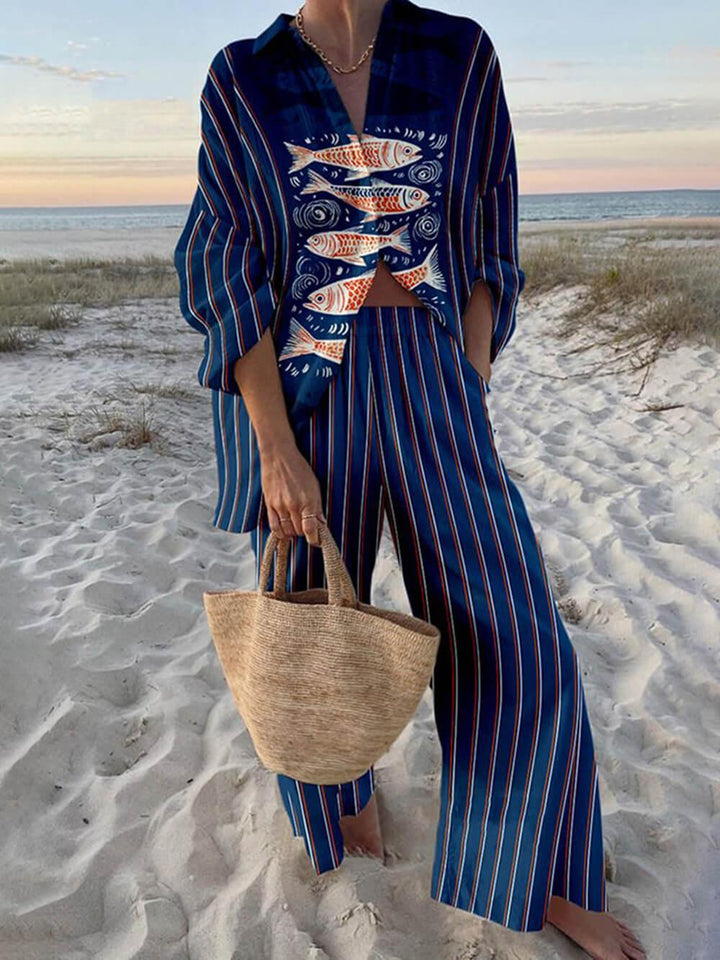 Sierra | Ocean Print Shirt and Pocket Pants Set