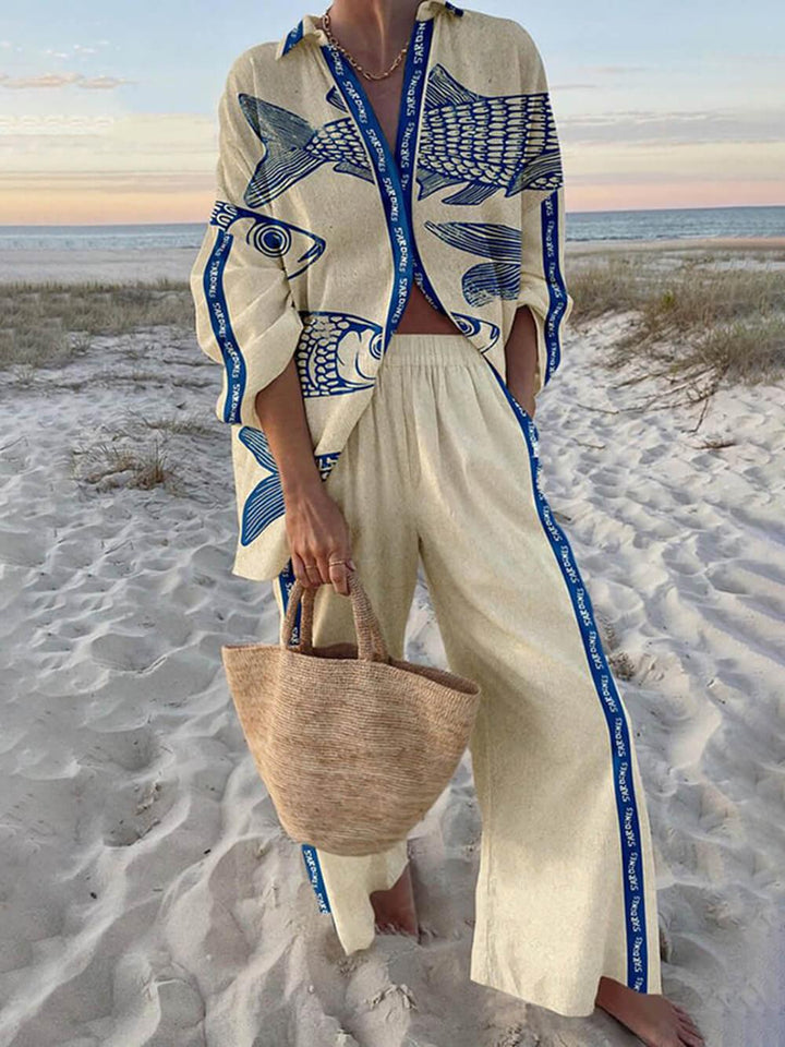 Sierra | Ocean Print Shirt and Pocket Pants Set