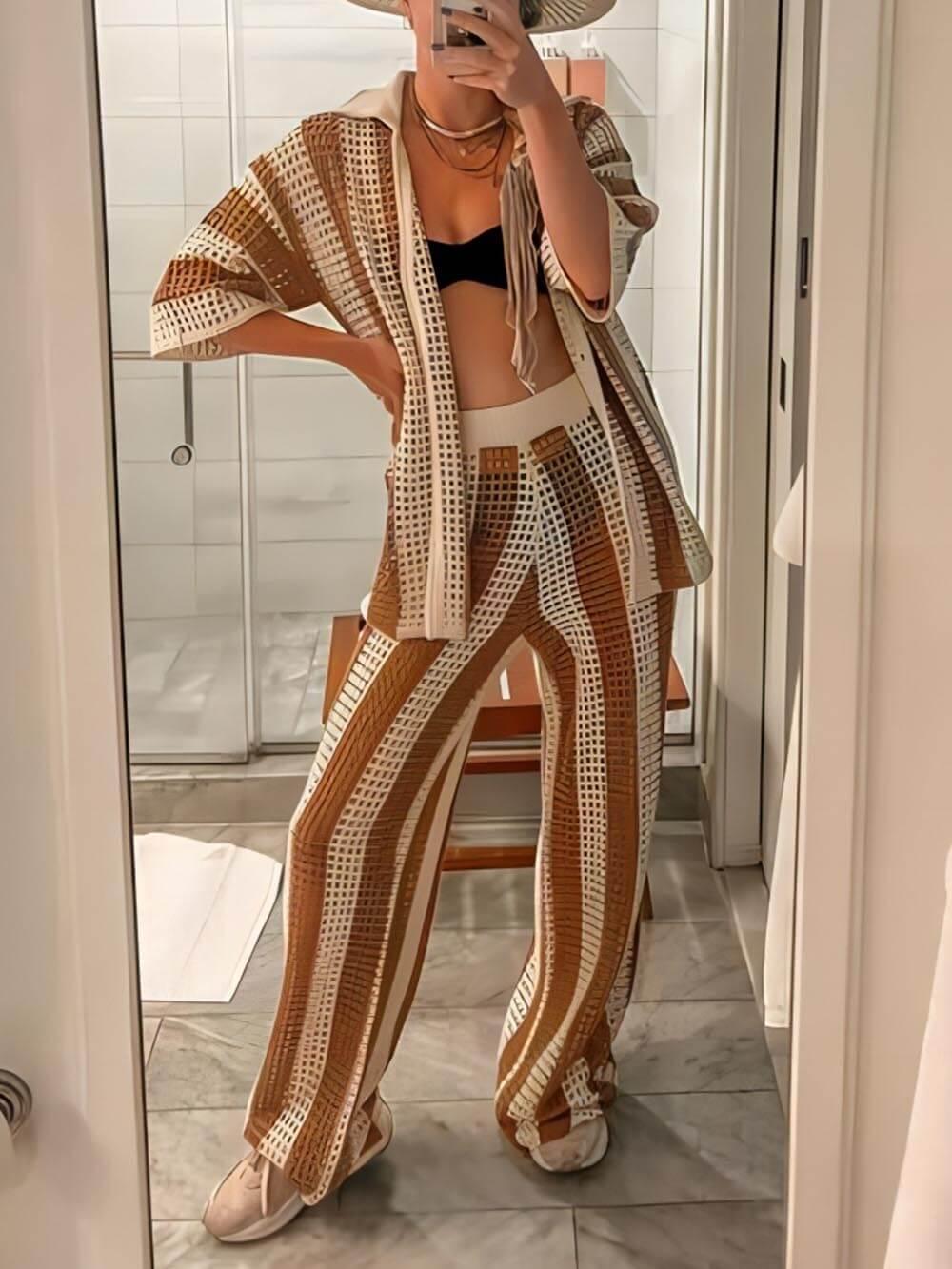 Sienna | Striped Shirt and Wide Leg Pants Set