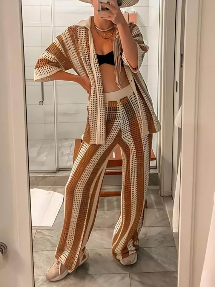 Sienna | Striped Shirt and Wide Leg Pants Set