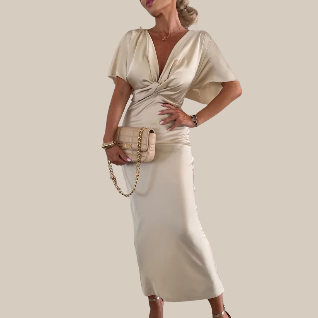 MERNES™ | Twist Front Satin Midi Dress