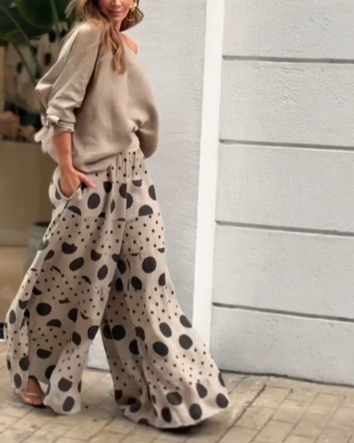 Samantha | Casual Shoulder Top & Printed Pants Set