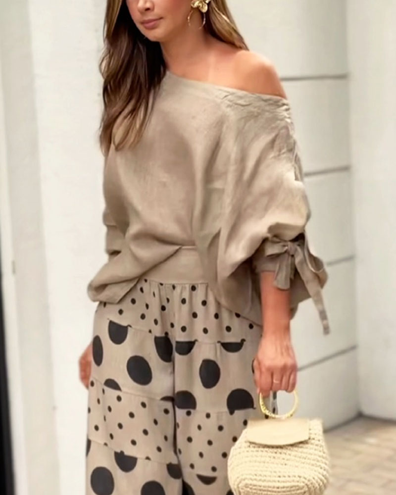 Samantha | Casual Shoulder Top & Printed Pants Set