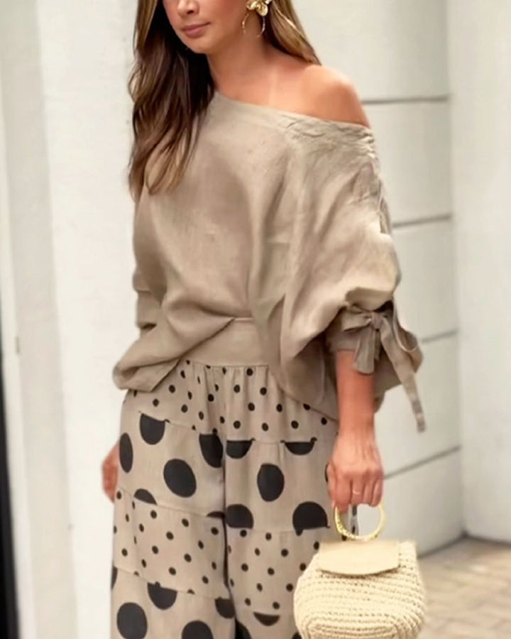 Samantha | Casual Shoulder Top & Printed Pants Set