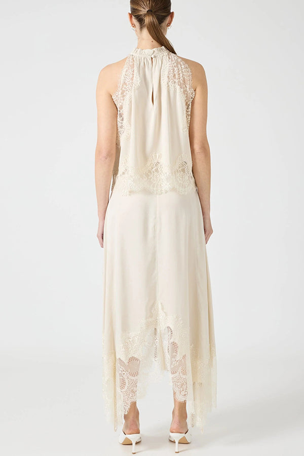Isabella | Lace Pleated Top + Irregular Slit Skirt Set