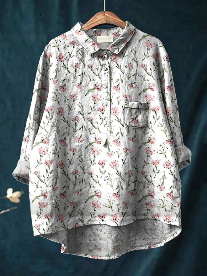 Hadley | Pink Spring Floral Repeat Pattern Printed Women's Casual  Shirt