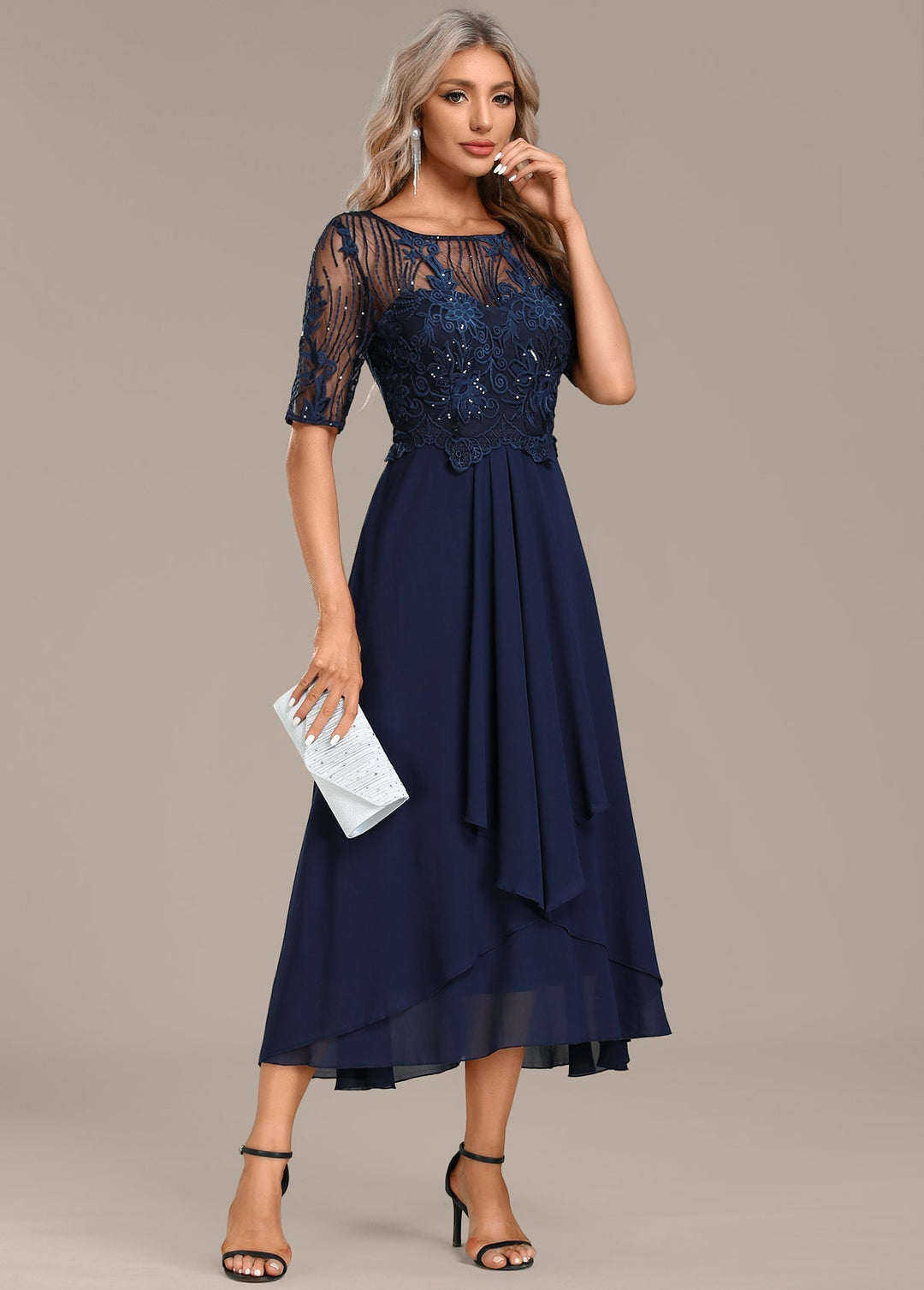 Elowen | Navy Lace Midi Dress