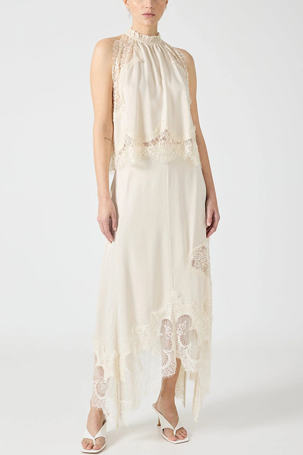 Isabella | Lace Pleated Top + Irregular Slit Skirt Set
