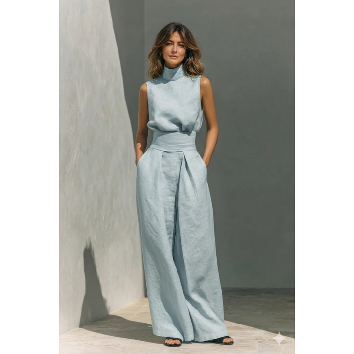 Maria | Women's minimalist set with tank top and wide cotton and linen pants
