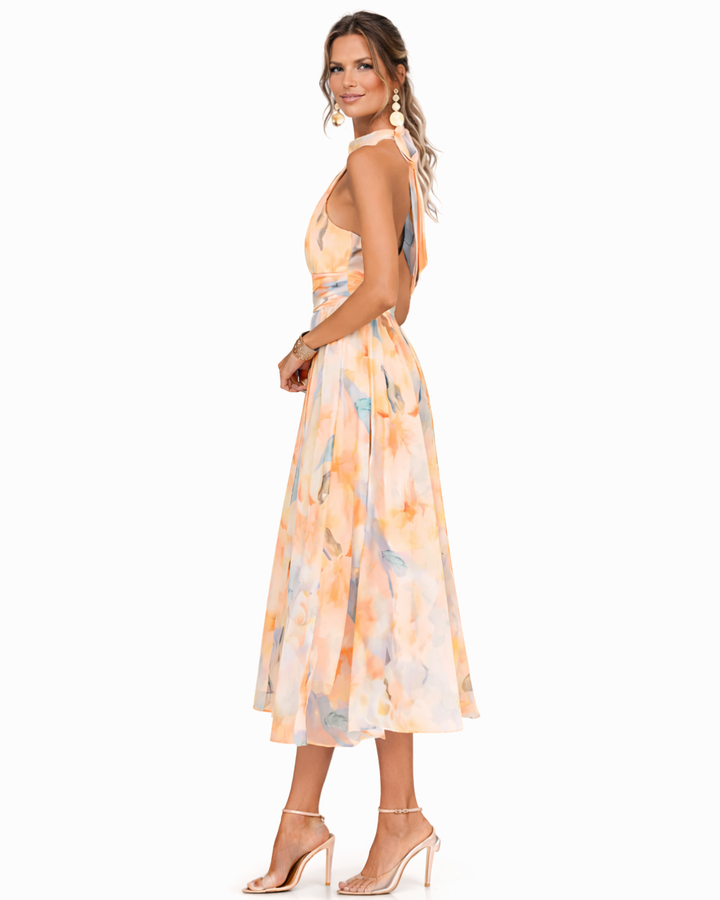 Aurora™ - Halter Neck Dress with Watercolor Print