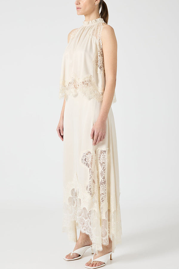 Isabella | Lace Pleated Top + Irregular Slit Skirt Set