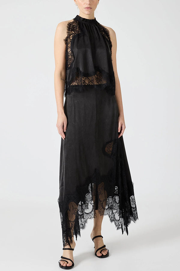 Isabella | Lace Pleated Top + Irregular Slit Skirt Set