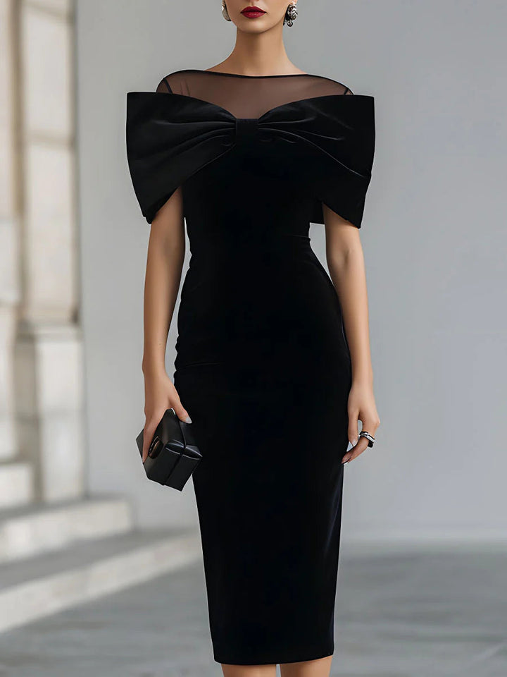 Dramatic | Black Velvet Bow Midi Dress