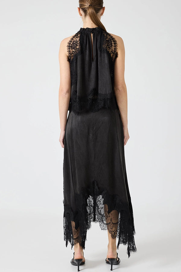 Isabella | Lace Pleated Top + Irregular Slit Skirt Set