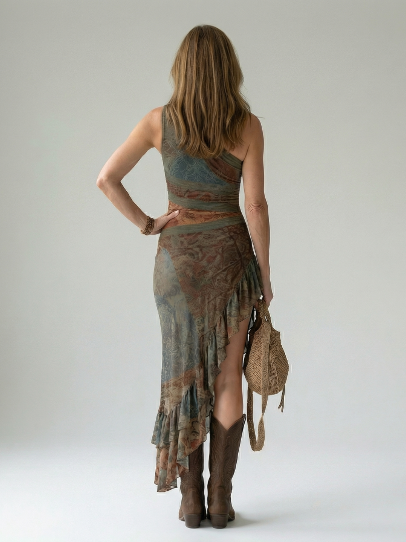 Elena – One-Shoulder Draped Midi Dress