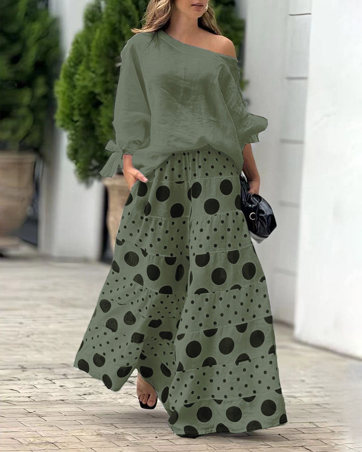 Samantha | Casual Shoulder Top & Printed Pants Set