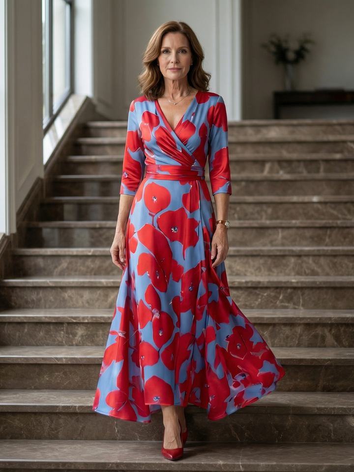 Celine | Cross Wrap Neck Midi Dress