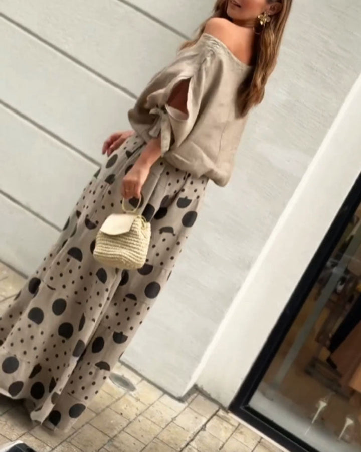 Samantha | Casual Shoulder Top & Printed Pants Set