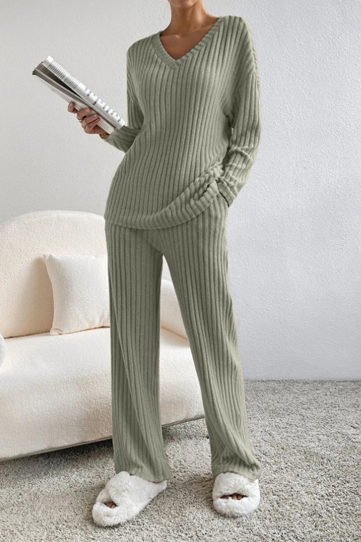 Sofia | Ribbed V-Neck Top and Pants Set