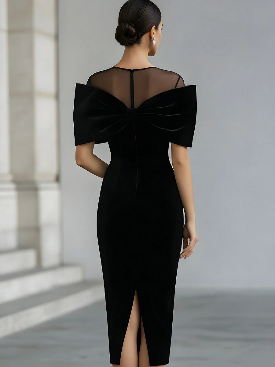 Dramatic | Black Velvet Bow Midi Dress