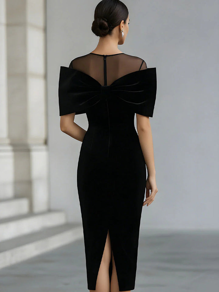 Dramatic | Black Velvet Bow Midi Dress