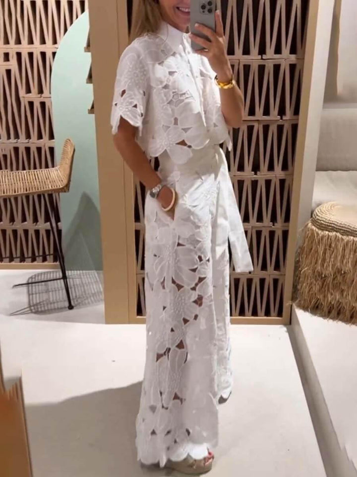 Isabella | Floral Embroidery Hollow Suit