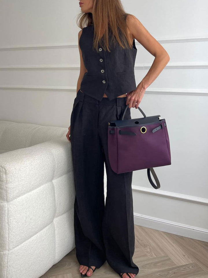 Lila | V-neck Pleated Wide-leg Pants Suit