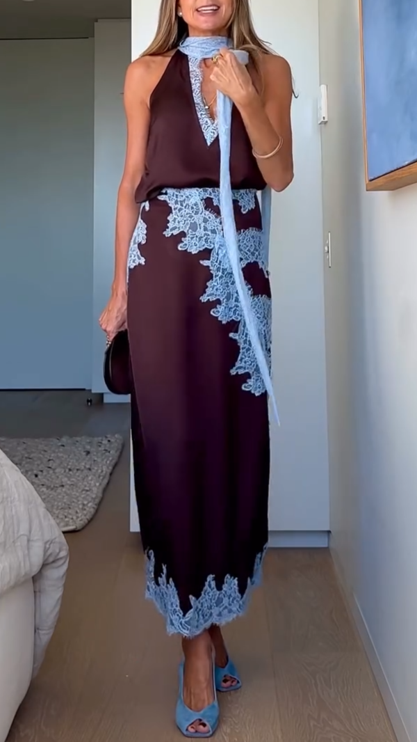 Isabella | Lace Panel Top and Skirt Suit Set