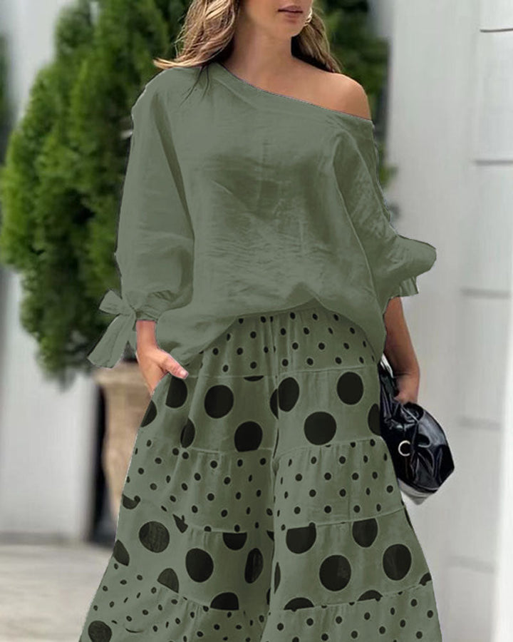 Samantha | Casual Shoulder Top & Printed Pants Set