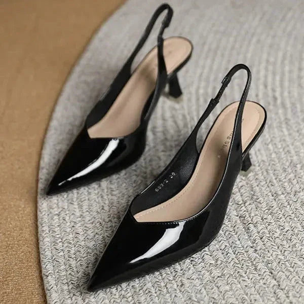 AMIRA™ - Women’s PU Leather Slingback Heels Simple Solid Color Pointed Toe Pumps