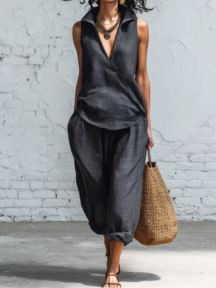 Sophia | Collared Shirt and Wide-Leg Pants Set