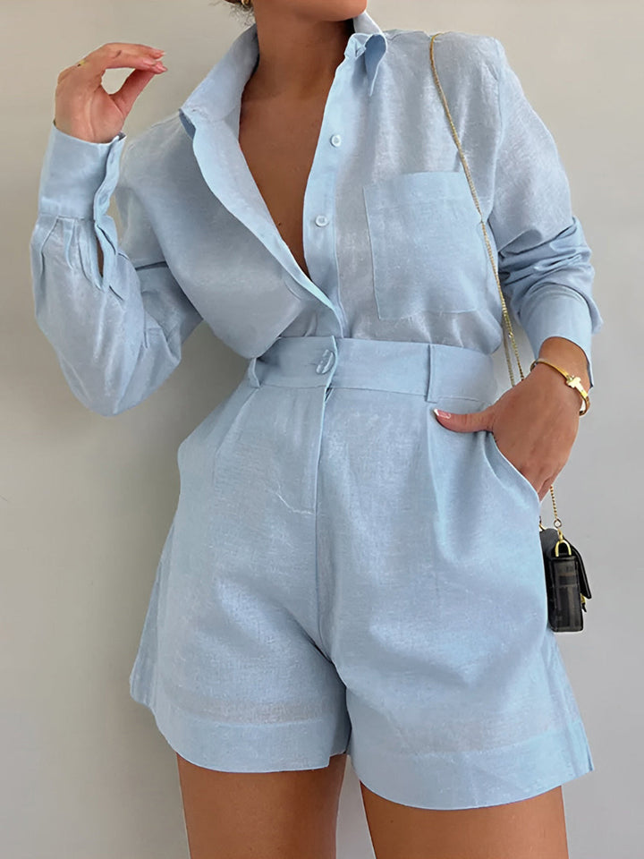 Lila | Cotton and Linen Long Sleeve Shorts Set