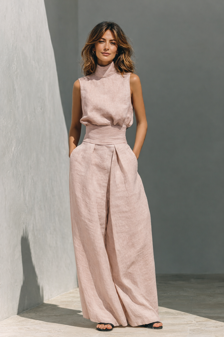 Maria | Women's minimalist set with tank top and wide cotton and linen pants