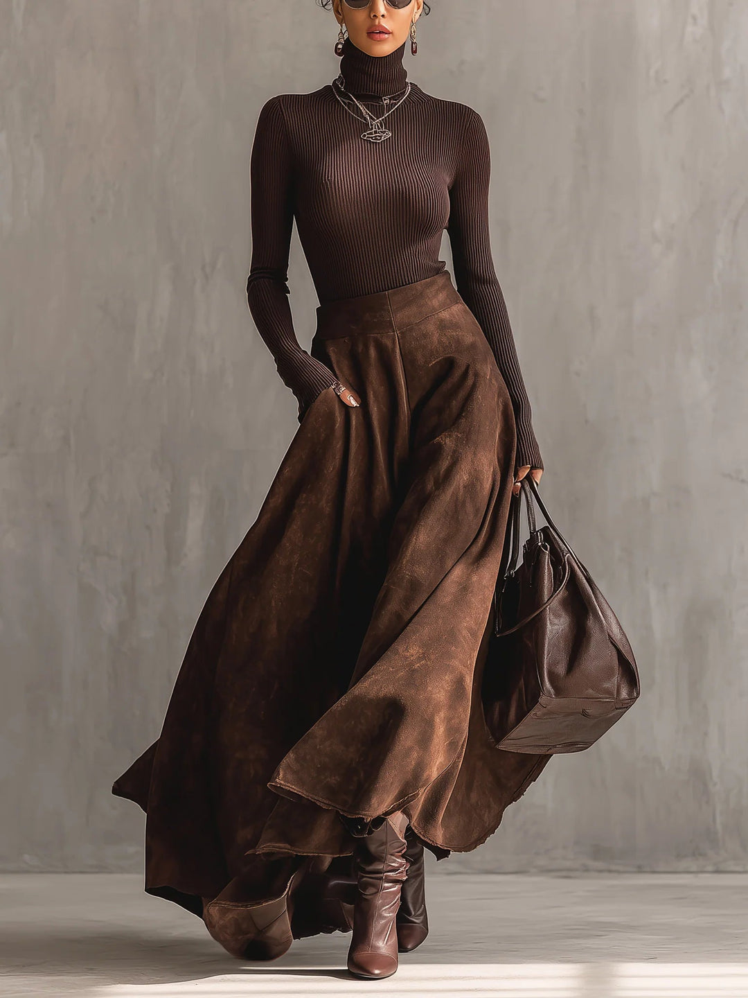 Sienna | Distressed Suede Midi Skirt Set