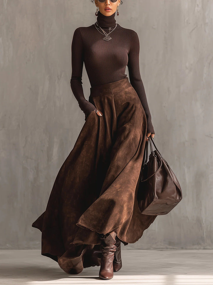 Sienna | Distressed Suede Midi Skirt Set