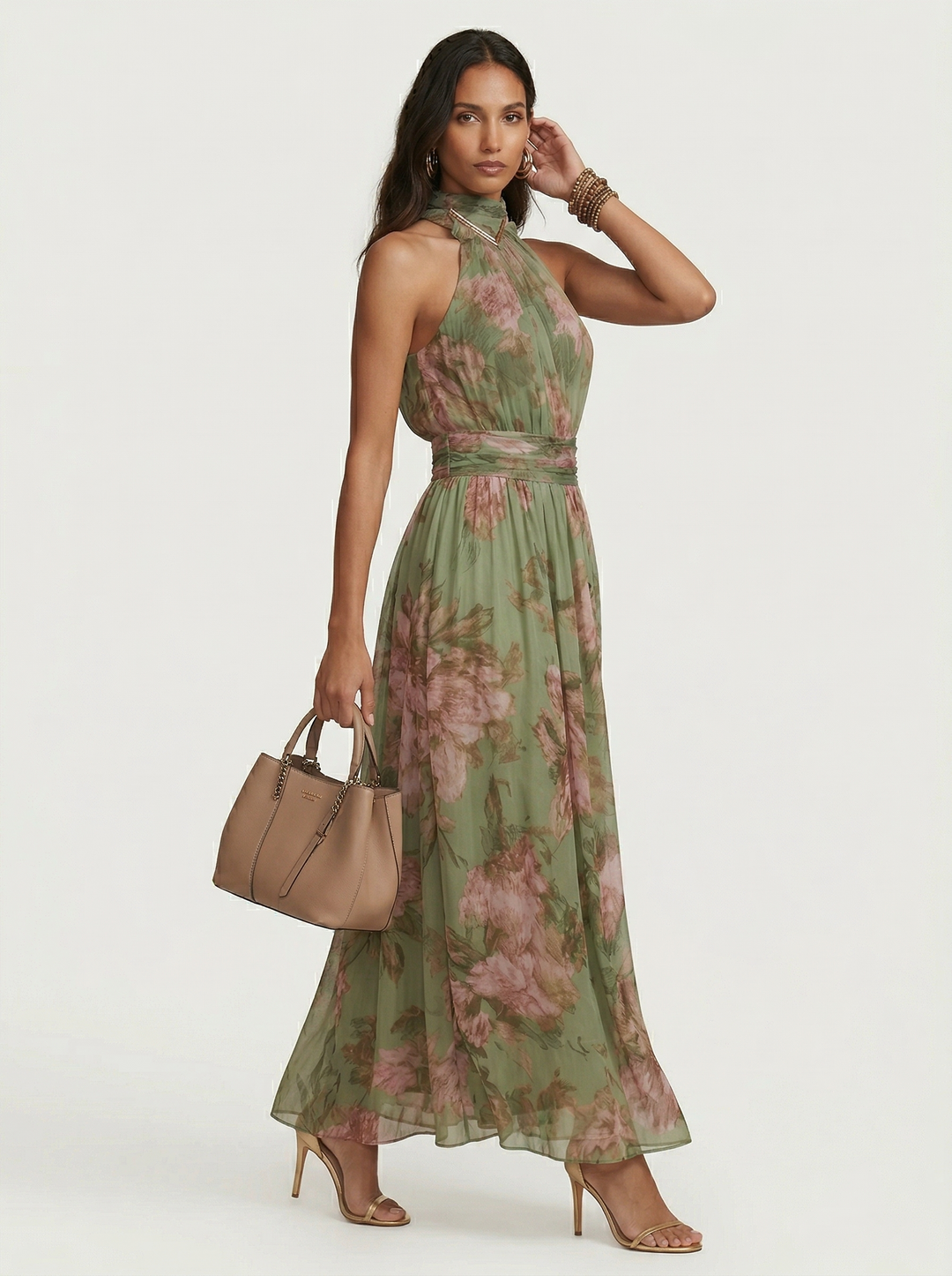 LIVIA™ | Elegant Floral Maxi Halter Dress