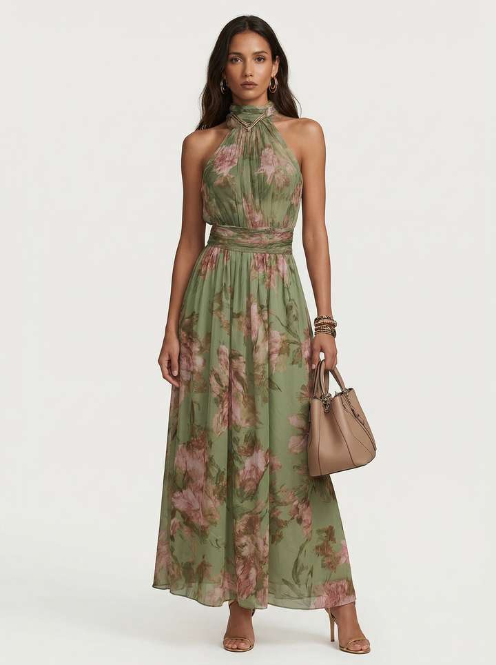 LIVIA™ | Elegant Floral Maxi Halter Dress